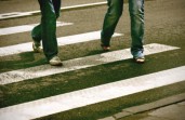 pedestrians in crosswalk can only see jeans and sneakers