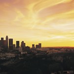los angeles skyline at dusk