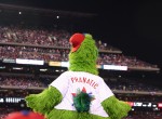 phillie phanatic looking out to packed stadium