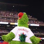 phillie phanatic phillie phanatic looking out to packed stadium