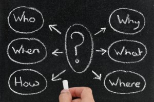 questions on a chalkboard who what when where why how