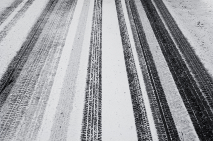tire tracks in the fresh snow