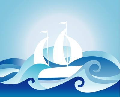 drawing of sailboat and waves abstract