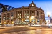 boston south street station from distance at dusk