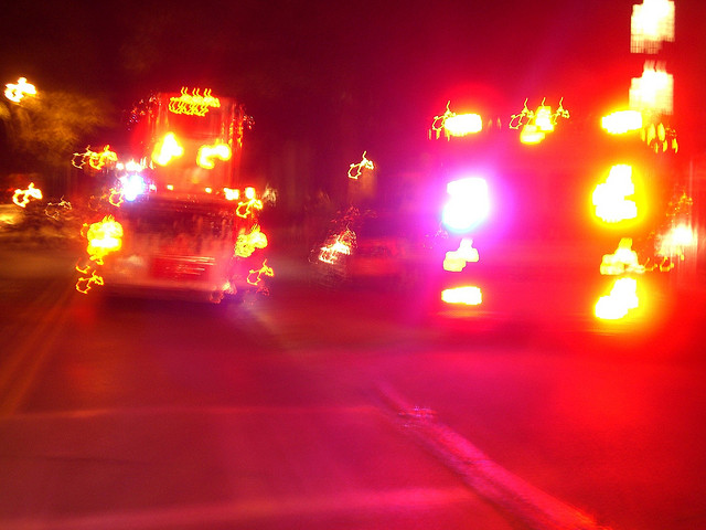 firetrucks in the distance