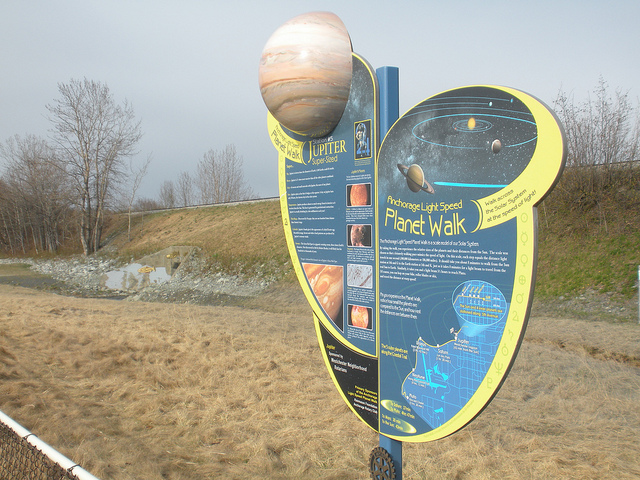 sign for anchorage alaska plant walk has jupiter on it