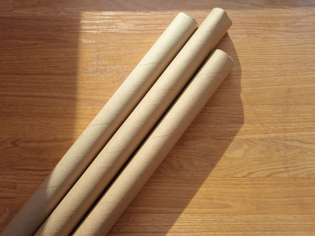 three empty tubes of wrapping paper