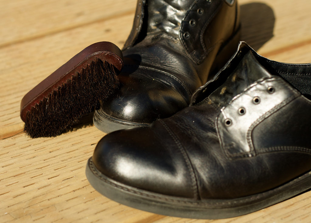 shined black shoes