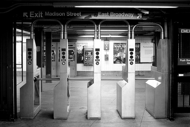 shot of turnstyles in subway near broadway station