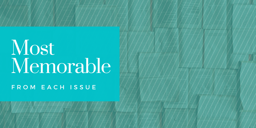 banner that says most memorable with books faded in back