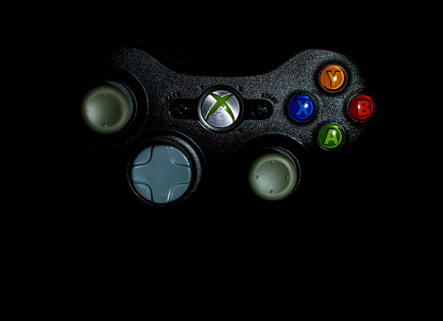 close up of a game console joystick