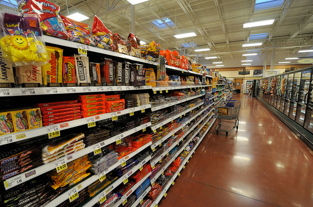 candy aisle in grocery store