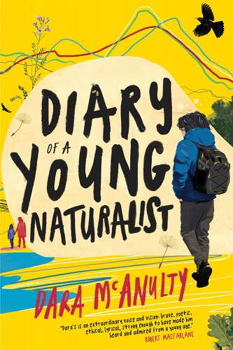 Cover of Diary of a Young Naturalist with drawing of young man with backpack