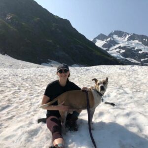 alison miller with dog in snow