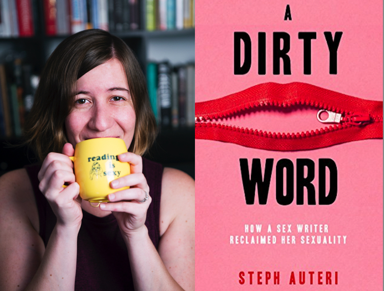 Steph Auteri side by side with her book cover, A Dirty Word