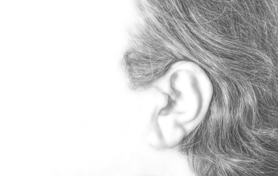 side profile of face with focus on ear and hair