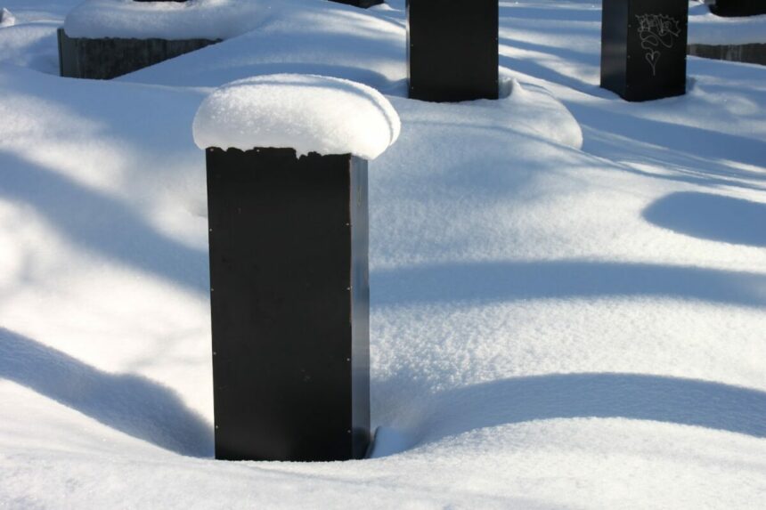 post covered in snow