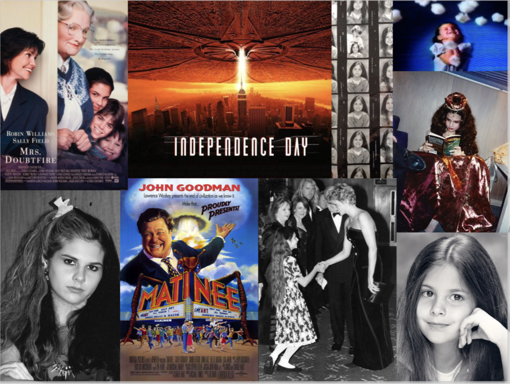 collage from lisa's conference slides; various images of Lisa through the years reading or on movie sets