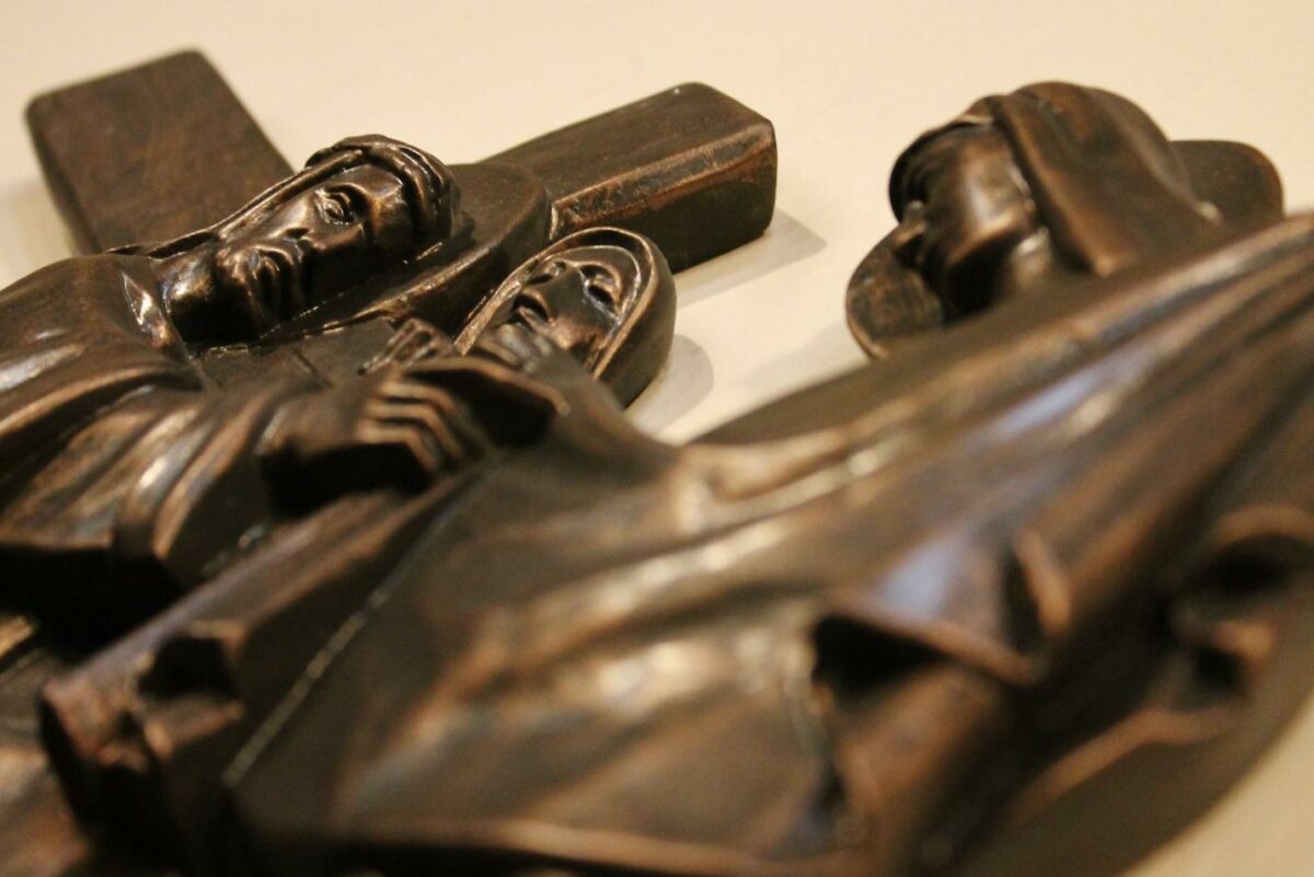 from photographer: The station of the cross depicting St. Veronica: who, according to a story not found in any of the Gospel accounts, wiped Jesus' face with a cloth that miraculously recorded his visage.