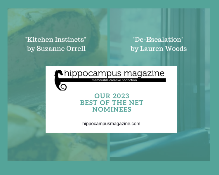 collage with titles of our 2023 Best of the Net Kitchen Instincts by Suzanne Orrell De-Escalation by Lauren Woods
