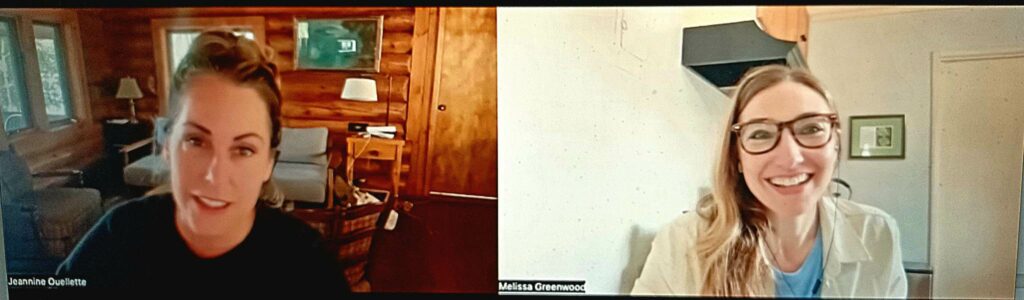 Ouellette and Greenwood talking in Zoom; screenshot of side-by-side view