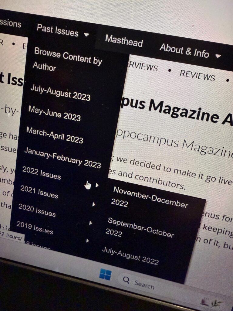 screen shot of the old hippocampus magazine past issues menu, used here to show the old navigation method