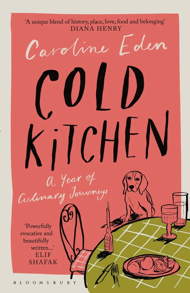 cover of cold kitchen by caroline eden - illustration of a set patio table with a dog on the chair