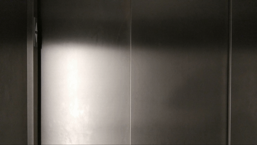 A close-up of a closed elevator doors