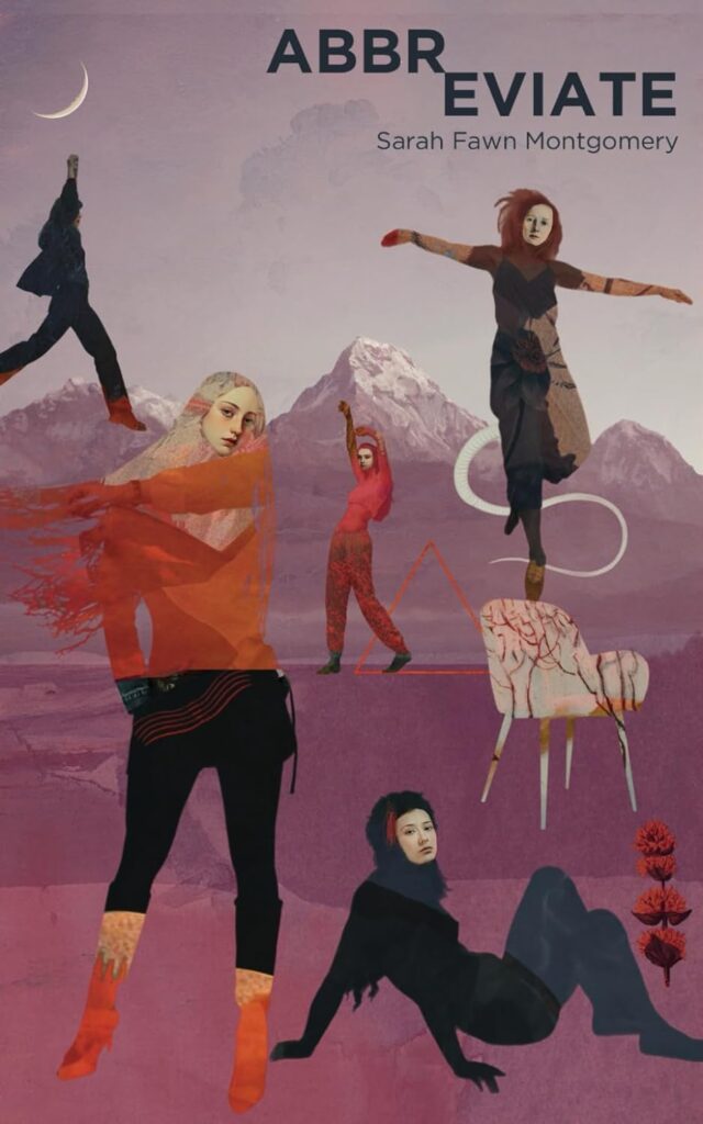 cover of Abbreviate by Sarah Fawn Montgomery, featuring illustrated women among a backdrop of mountains
