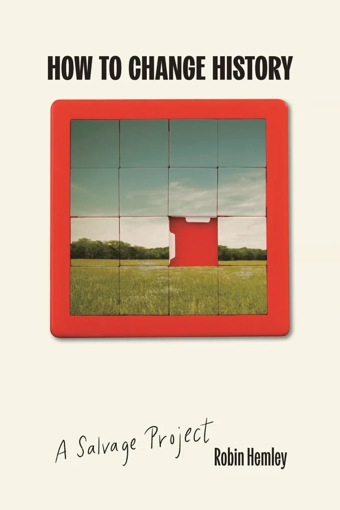 Cover of How to Change History: A Salvage Project by Robin Hemley; a scene of a field that mimics a puzzle, but with one piece missing 