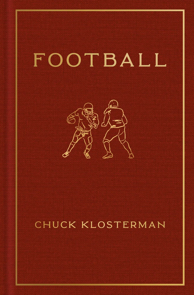 cover Football by Chuck Klosterman - clean, simble outline-style graphic of two football players in game
