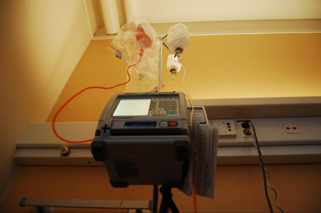 hospital bedside equipment, IV, etc.