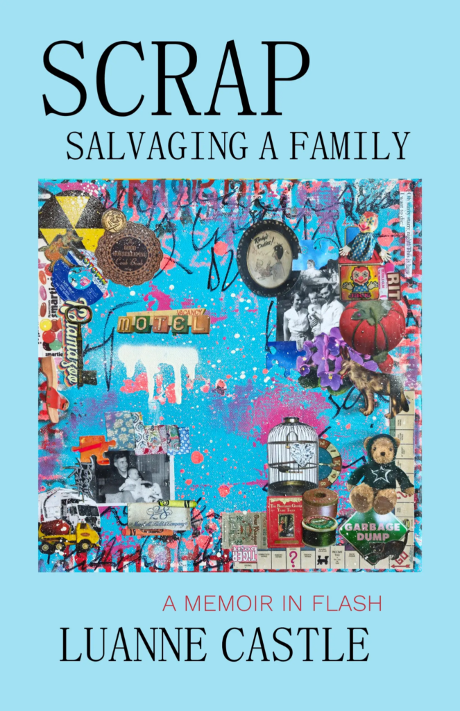 cover of Scrap: Salvaging a Family by Luanne Castle; collage-like illustration of random objects and pictures