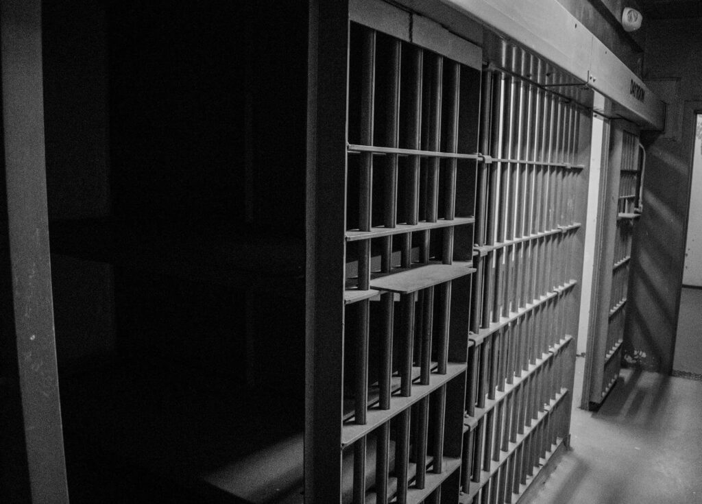 black and white jail cell