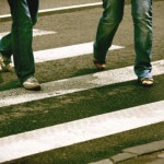 pedestrians in crosswalk can only see jeans and sneakers