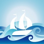 drawing of sailboat and waves abstract