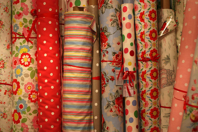 Different retro patterns of fabric rolls