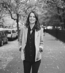 megan hustad on fall city street sidewalk