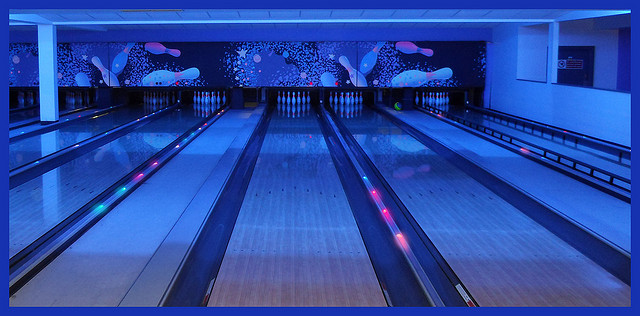Empty glow bowling lane