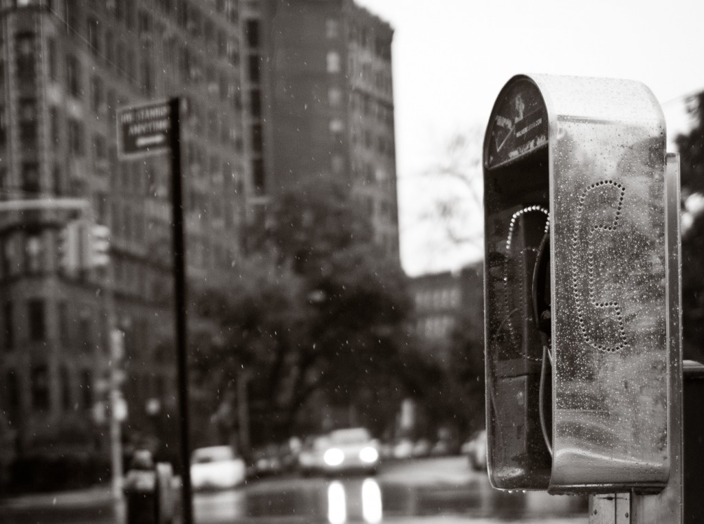 phone booth in new york city rainy day