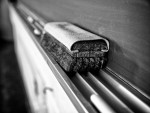 eraser on chalkboard ledge