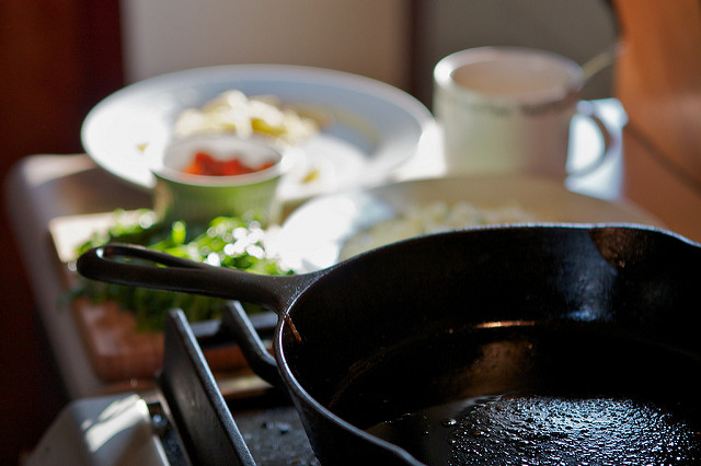 italian sauce ingredients and cast iron pan
