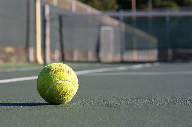 Tennis ball close up on court