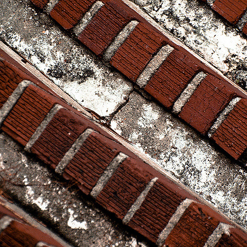 Close up of brick steps and mortar
