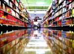 looking down a snack asile in a Kroger, shiny, waxed floors