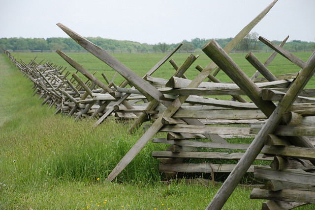 Battlefield with wooden fence in middle gettysburg pa