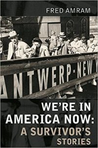 Cover of we're in america now black and white photo of people disembarking ship at antwerp ny
