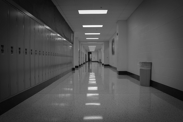 empty school hallway - lockers - kind of sterile-looking