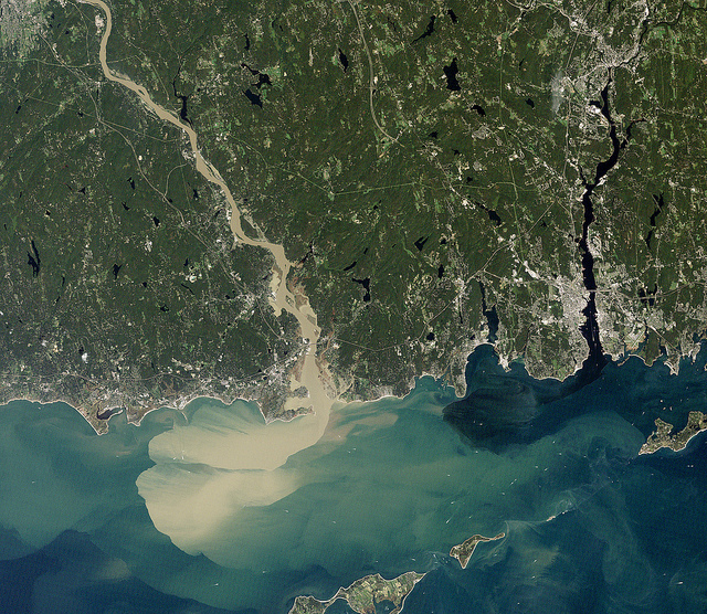 areil satellite view of connecticutt, showing rivers into ocean