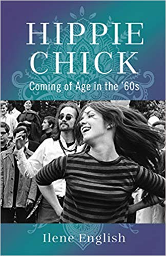 hippie chick cover - woman with long, straight 60s style hair dancing in crowd